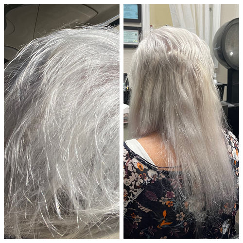 Customer photo review of 7pcs Clip in Remy Human Hair Extensions Single Color Whitest Blonde #1000