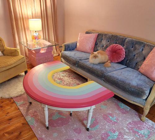 Customer photo review of Velvet Pink and Blue Pastel Leopard Print Rug