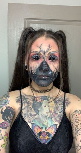 Customer photo review of Full Black Sclera Contacts