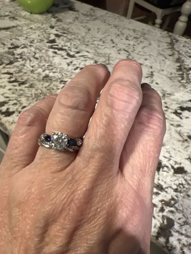 Customer photo review of Five Stone Moissanite And Sapphire Engagement Ring