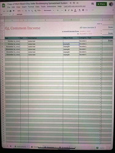 Customer photo review of Etsy and Shopify Seller's Bookkeeping Spreadsheet System