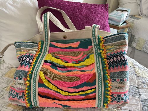 Customer photo review of Daphne Embellished Multi-colored Hand Beaded Tote