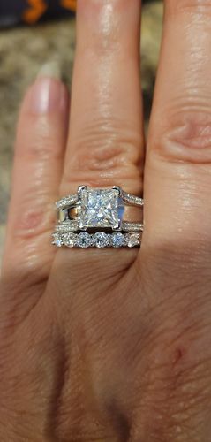 Customer photo review of Princess Cut Moissanite Triple Row Pave Engagement Ring