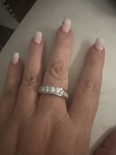 Customer photo review of Triple Channel Set Moissanite Half Eternity Wedding Band