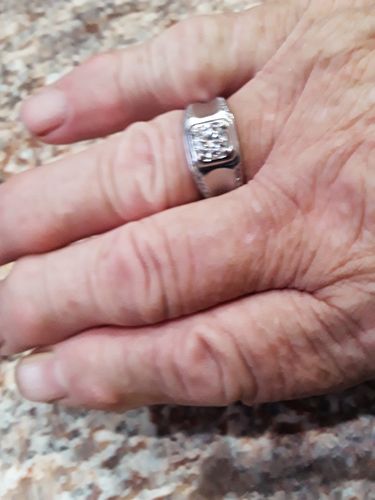 Customer photo review of Moissanite classic four prong sterling silver wedding ring for men