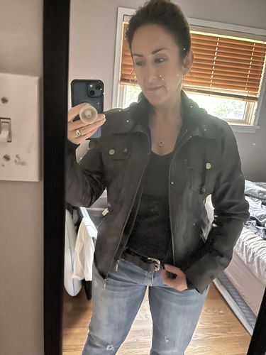 Customer photo review of Girl Next Door Vegan Leather Jacket (Vintage Black)