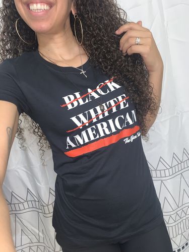 Customer photo review of Black, White, American Women's Shirt
