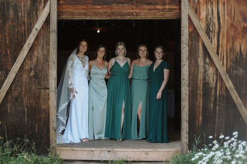 Customer photo review of Elegant A-line Spaghetti Straps Long Soft Satin Bridesmaid Dresses With Slit