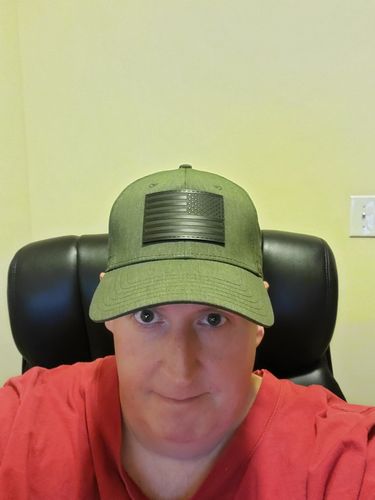 Customer photo review of Star Spangled Banner Blackout Leather Patch Hat - Lite Series Perforated Cap