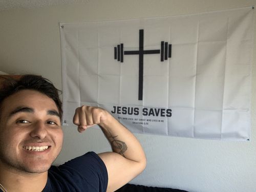 Customer photo review of Jesus Saves Flag