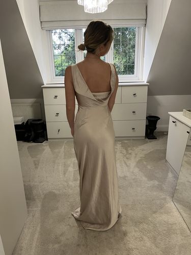 Customer photo review of Cowl Back Satin Bridesmaid Dress - Oyster