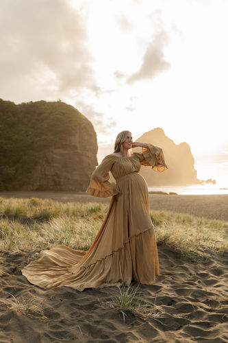 Customer photo review of Off Shoulder Flare Sleeves Evening Dresses Side Slit Photography Dresses Maternity Dress for Baby Shower YEWEN YD211029