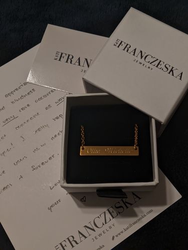 Customer photo review of Custom Engraved Bar Necklace