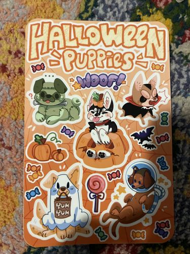 Customer photo review of Halloween Puppies Sticker Sheet!