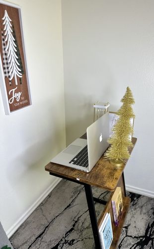 Customer photo review of Rustic Brown and Black C Shaped Side Table with Magazine Rack | WLIVE