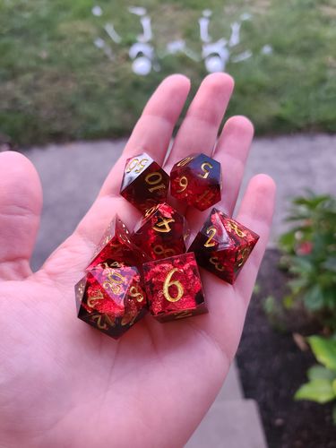 Customer photo review of Sharp Edge Black Red Resin DnD Dice Set All Number Dice
