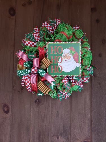 Customer photo review of Ho Ho Ho Santa Christmas Mesh Wreath - Wreath Kit - WK-116