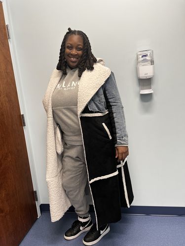 Customer photo review of Stitching Fur & Denim Coat Long Outerwear