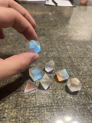 Customer photo review of Raised Fantastic Glass DnD Dice Set All Numbers Dice