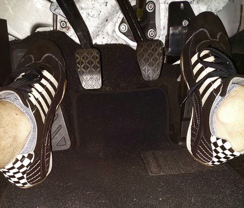 Customer photo review of Men's Racing Sneaker in Black & Gold Brushed/Sueded Napa