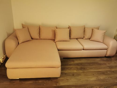 Customer photo review of Colțar extensibil cu ladă de depozitare Maxine Roz Pudrat 320x180 cm