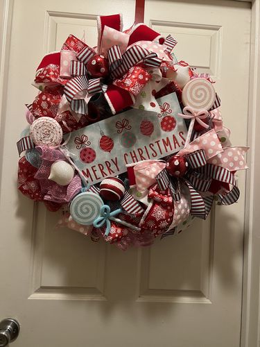 Customer photo review of 12.5"L X 6"H Retro Merry Christmas Sign Red/Lt Pink/Vintage Blue AP8840