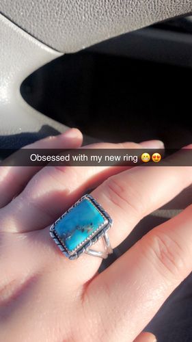 Customer photo review of Native American Sterling Silver Rectangle Blue Ridge Turquoise Ring Size 8.5
