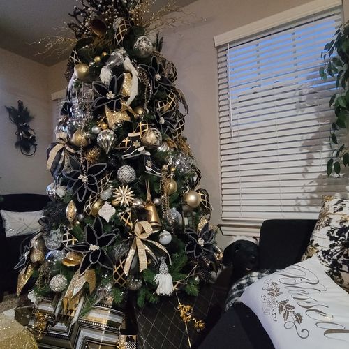 Customer photo review of 2.5"X10Yd Glitter/Velvet Diamond Black/Gold RN5733RF