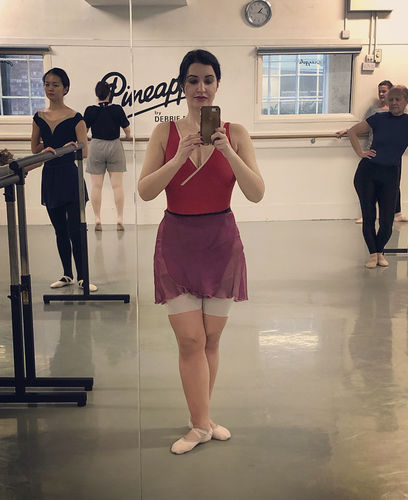Customer photo review of Women's Marseille Wrap Front Leotard - Red with Oyster Trim