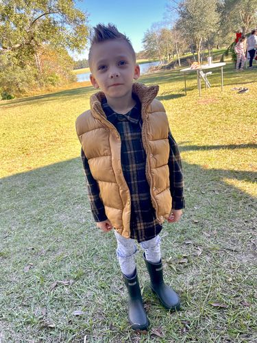 Customer photo review of Sherpa Lined Puffer Vest - Camel