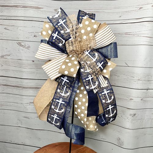 Customer photo review of 2.5"x50YD Natural Canvas Ribbon With White Polka Dots Q501440-28