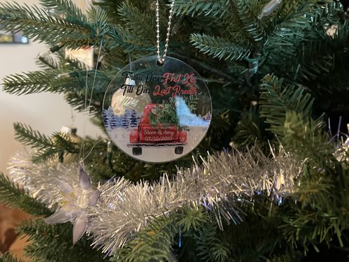 Customer photo review of Couple Red Truck From First Kiss Heart Ornament