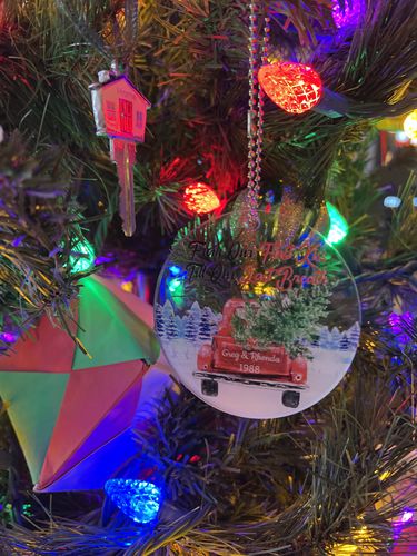 Customer photo review of Couple Red Truck From First Kiss Heart Ornament