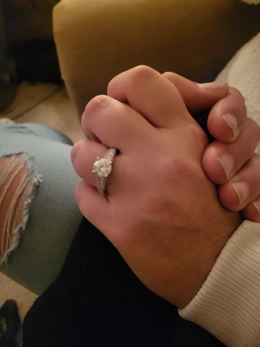 Customer photo review of Vintage Filigree Milgrain Moissanite Pave Engagement Ring