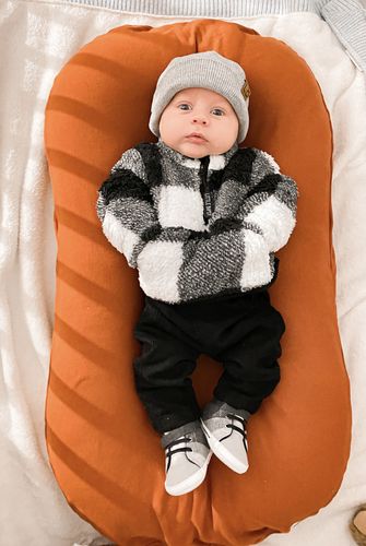 Customer photo review of Adult Plaid Sherpa Quarter Zip - Black