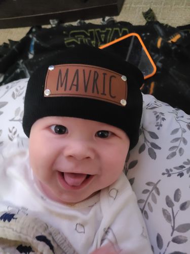 Customer photo review of Personalized Name Beanie