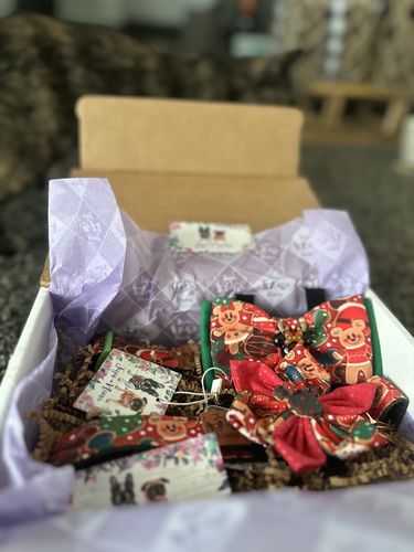 Customer photo review of Christmas dog collar with bow tie - gingerbread and cookies