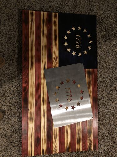 Customer photo review of Betsy Ross 1776 American Flag Metal Stencil (14 gauge steel)