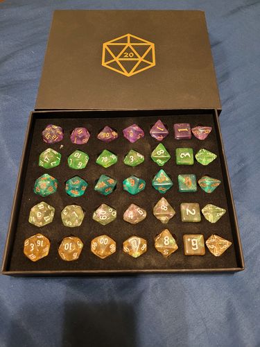 Customer photo review of Holiday Mystery 5 Pack Dice + Free Dice Box
