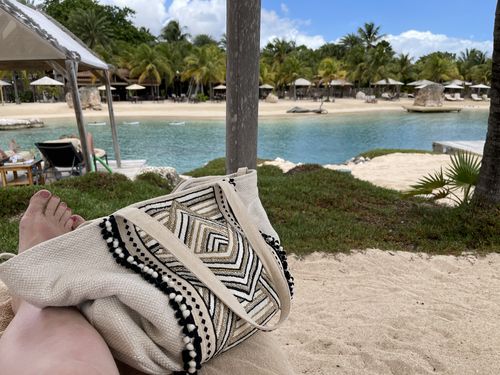 Customer photo review of Golden Glam Hand Beaded Metallic Tote