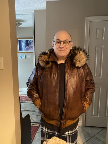 Customer photo review of Boyd's Rust Leather Jacket with ribbed cuffs