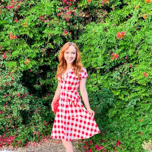 Customer photo review of Red White 1950s Pockets Plaid Dress