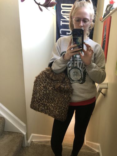 Customer photo review of Faux Fur Fab Leopard Foldover Clutch