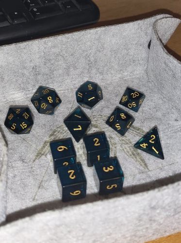 Customer photo review of Dark Blue Glass DnD Dice Set All Number Dice
