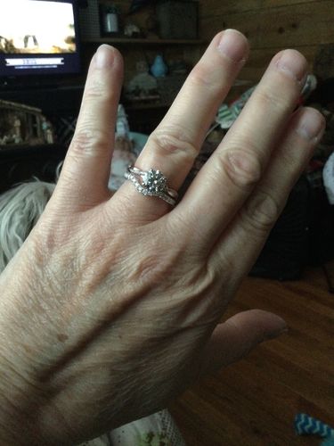 Customer photo review of Curved Pave Moissanite Half Eternity Wedding Band Stackable Ring