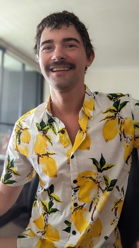 Customer photo review of Men's Holiday Lemon Print Short Sleeve Shirt