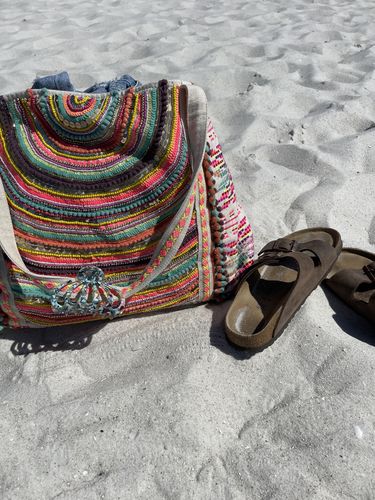 Customer photo review of Vibrant Hand Embellished Rainbow Hand Beaded Tote