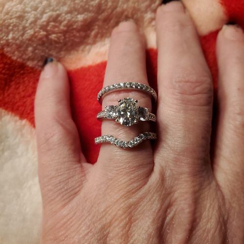 Customer photo review of Curved Pave Moissanite Half Eternity Wedding Band Stackable Ring