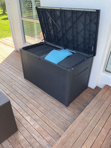 Customer photo review of Keter Java Rattan Cushion Box Grey 870L