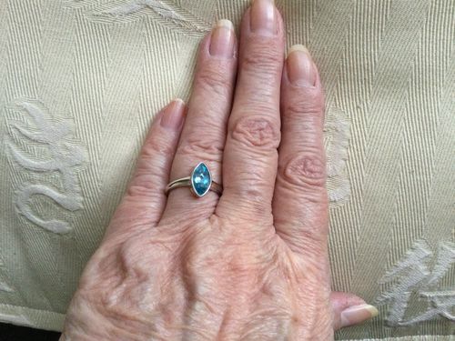 Customer photo review of Surf Moon Ring with Swiss Blue Topaz